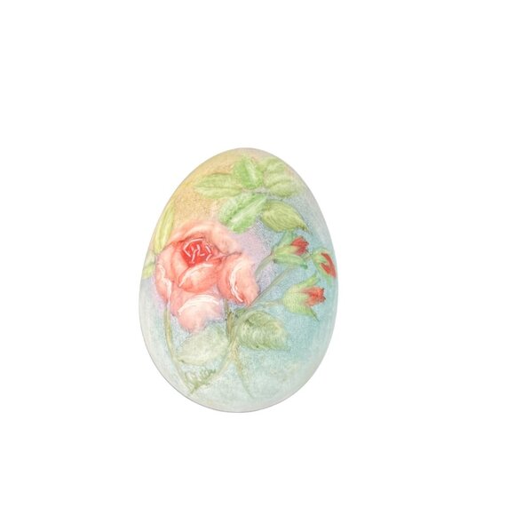 Vintage Porcelain Hand Painted Pink Rose Egg Easter Floral - Picture 3 of 10